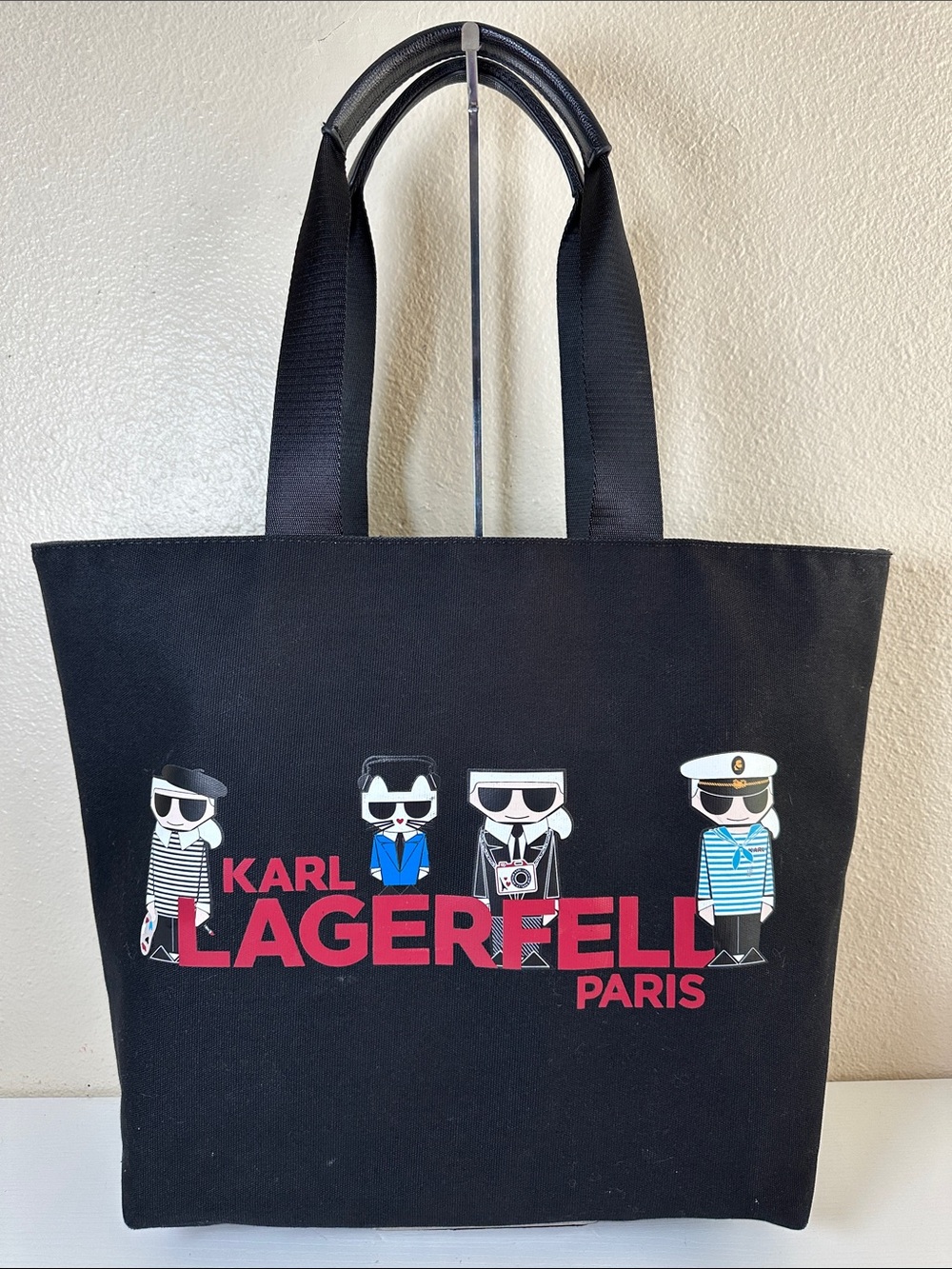 Karl Lagerfeld Black Tote with Pink Logo and Multicolor Character Accents
